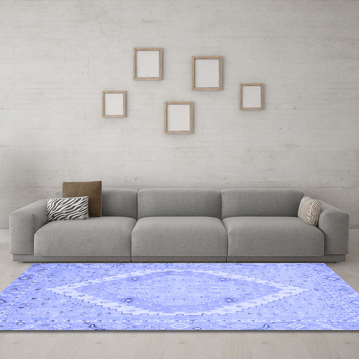 Machine Washable Oriental Blue Modern Rug in a Living Room, wshabs2643blu