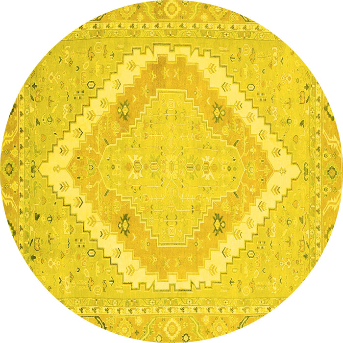 Round Machine Washable Oriental Yellow Modern Rug, wshabs2643yw