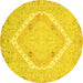 Round Machine Washable Oriental Yellow Modern Rug, wshabs2643yw