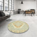 Round Machine Washable Abstract Khaki Gold Rug in a Office, wshabs2643