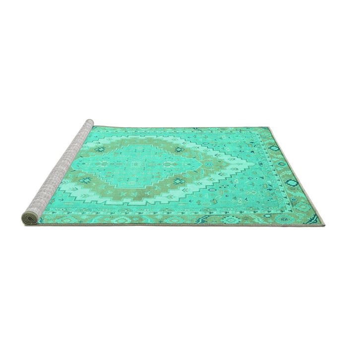 Sideview of Machine Washable Oriental Turquoise Modern Area Rugs, wshabs2643turq