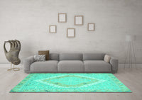 Machine Washable Oriental Turquoise Modern Rug, wshabs2643turq