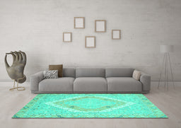 Machine Washable Oriental Turquoise Modern Area Rugs in a Living Room,, wshabs2643turq