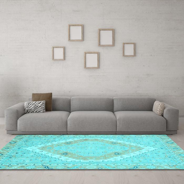 Machine Washable Oriental Light Blue Modern Rug in a Living Room, wshabs2643lblu