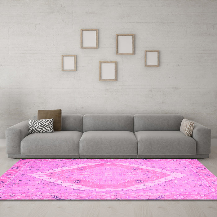 Machine Washable Oriental Pink Modern Rug in a Living Room, wshabs2643pnk
