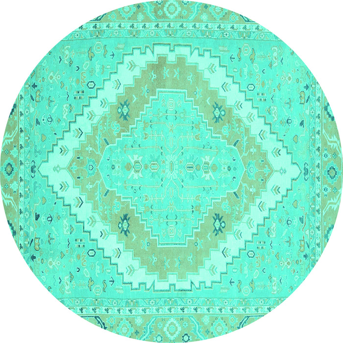 Round Oriental Turquoise Modern Rug, abs2643turq
