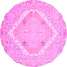 Round Machine Washable Oriental Pink Modern Rug, wshabs2643pnk