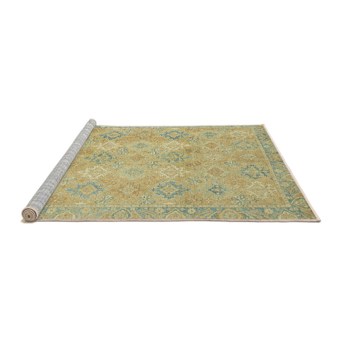 Sideview of Machine Washable Abstract Brass Green Rug, wshabs2644