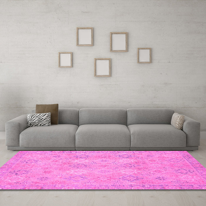 Machine Washable Oriental Pink Modern Rug in a Living Room, wshabs2644pnk