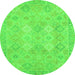 Round Machine Washable Oriental Green Modern Area Rugs, wshabs2644grn