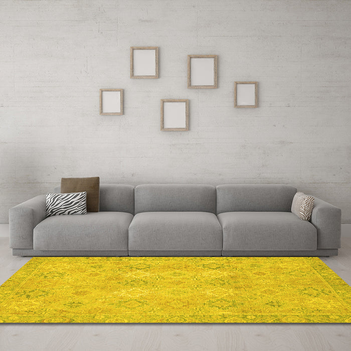 Machine Washable Oriental Yellow Modern Rug in a Living Room, wshabs2644yw