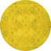 Round Machine Washable Oriental Yellow Modern Rug, wshabs2644yw