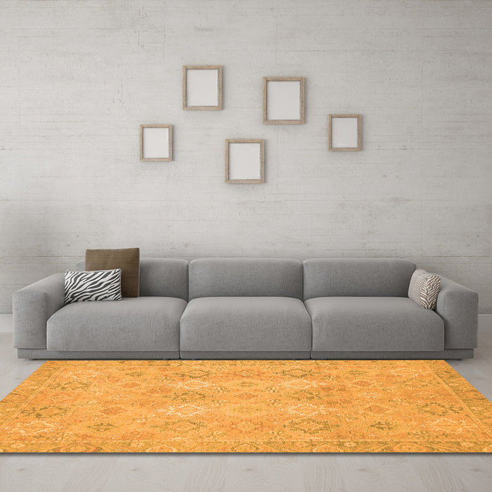 Machine Washable Oriental Orange Modern Area Rugs in a Living Room, wshabs2644org