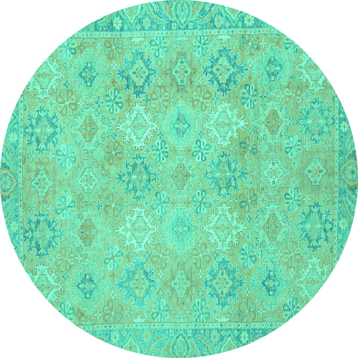 Round Machine Washable Oriental Turquoise Modern Area Rugs, wshabs2644turq