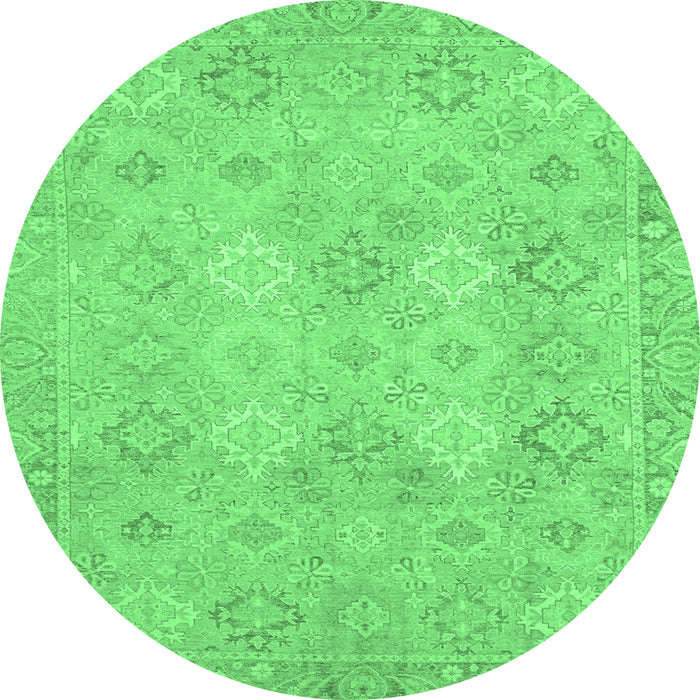 Round Machine Washable Oriental Emerald Green Modern Area Rugs, wshabs2644emgrn