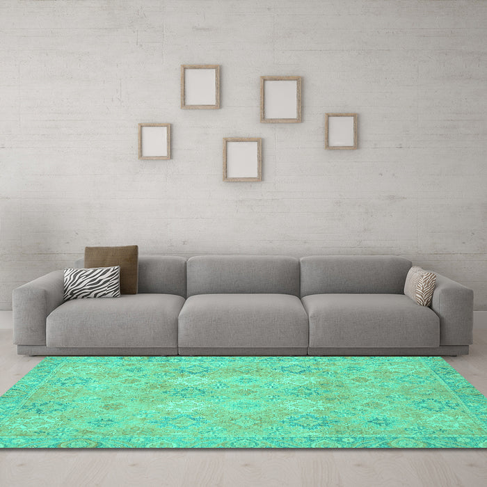Machine Washable Oriental Turquoise Modern Area Rugs in a Living Room,, wshabs2644turq