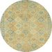 Round Machine Washable Abstract Brass Green Rug, wshabs2644