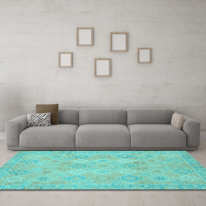 Machine Washable Oriental Light Blue Modern Rug in a Living Room, wshabs2644lblu