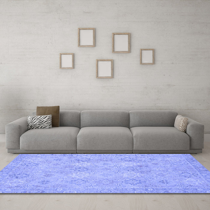 Machine Washable Oriental Blue Modern Rug in a Living Room, wshabs2644blu