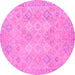 Round Machine Washable Oriental Pink Modern Rug, wshabs2644pnk
