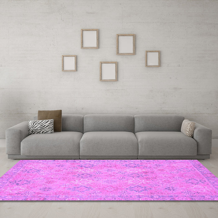 Machine Washable Oriental Purple Modern Area Rugs in a Living Room, wshabs2644pur