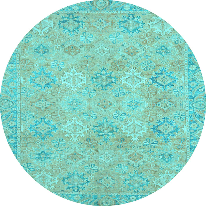 Round Machine Washable Oriental Light Blue Modern Rug, wshabs2644lblu