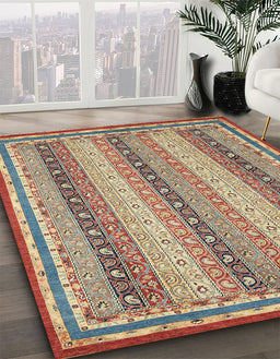 Machine Washable Abstract Ginger Brown Green Rug in a Family Room, wshabs2645