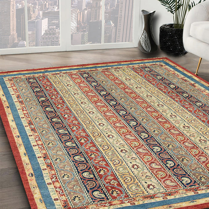 Machine Washable Abstract Ginger Brown Green Rug in a Family Room, wshabs2645