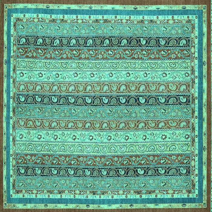 Square Machine Washable Oriental Turquoise Modern Area Rugs, wshabs2645turq