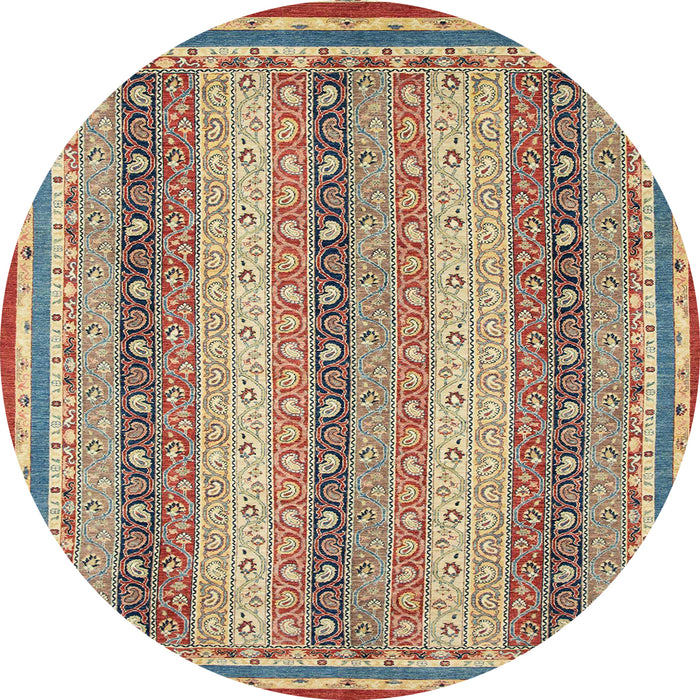 Round Abstract Ginger Brown Green Oriental Rug, abs2645