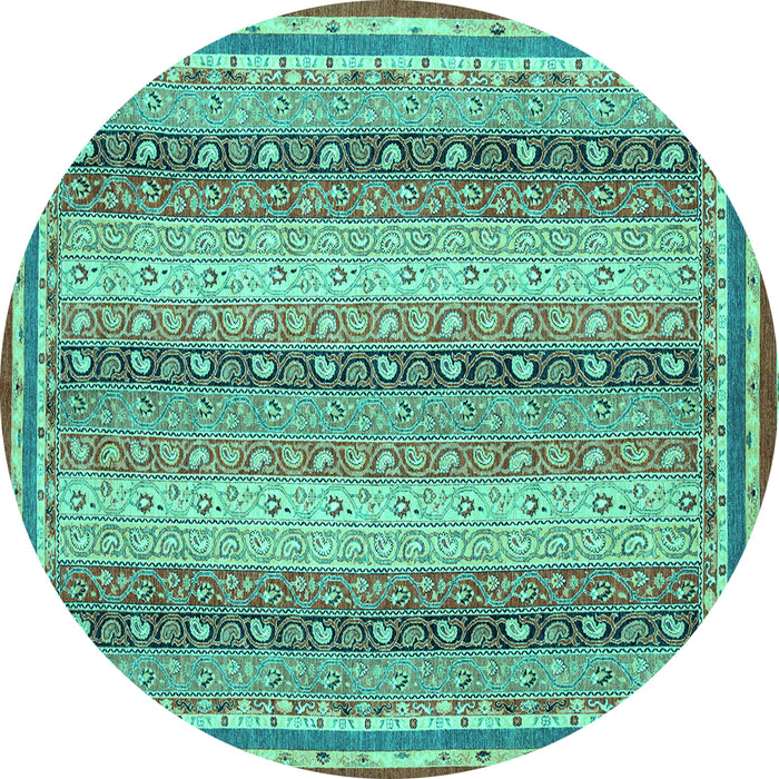 Round Machine Washable Oriental Turquoise Modern Area Rugs, wshabs2645turq