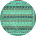 Round Machine Washable Oriental Turquoise Modern Area Rugs, wshabs2645turq