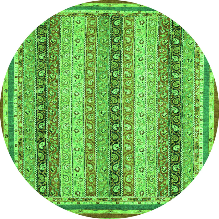Round Machine Washable Oriental Green Modern Area Rugs, wshabs2645grn