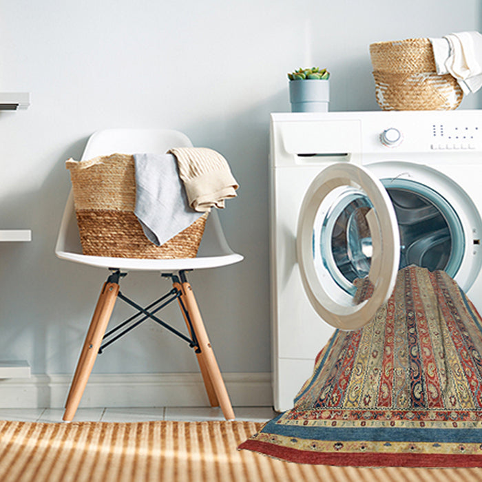 Machine Washable Abstract Ginger Brown Green Rug in a Washing Machine, wshabs2645