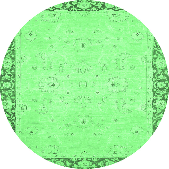 Round Machine Washable Oriental Emerald Green Modern Area Rugs, wshabs2646emgrn
