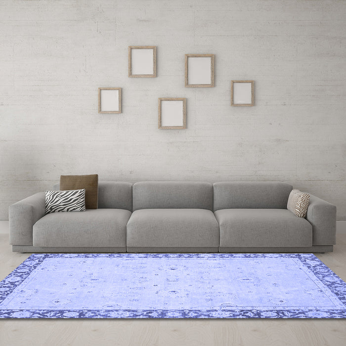Machine Washable Oriental Blue Modern Rug in a Living Room, wshabs2646blu