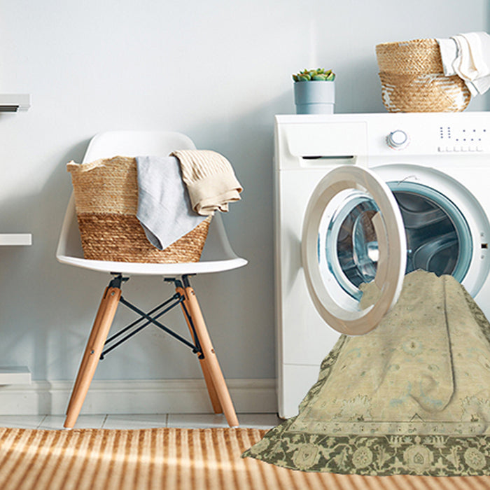 Machine Washable Abstract Brown Gold Rug in a Washing Machine, wshabs2646