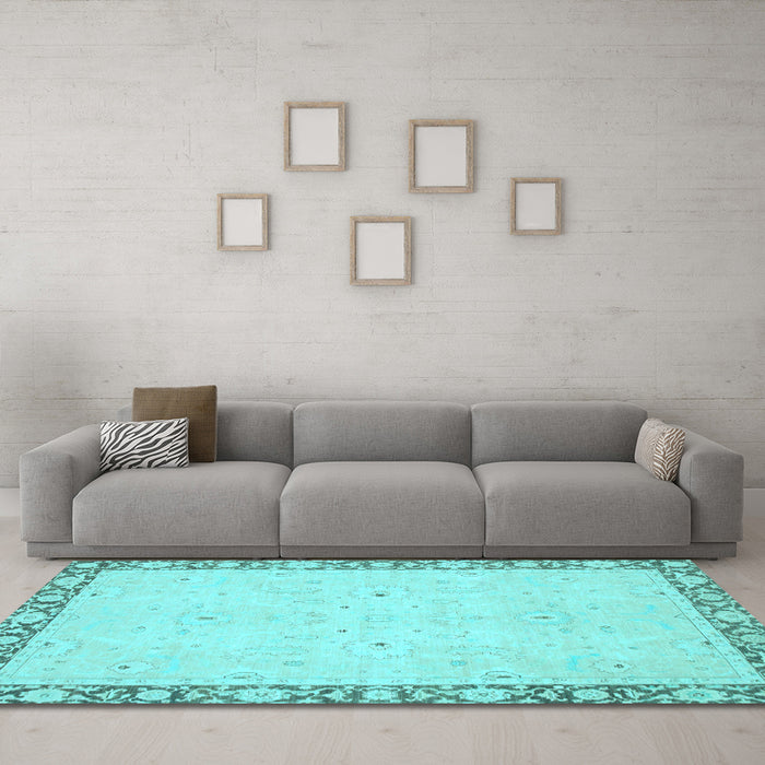 Machine Washable Oriental Light Blue Modern Rug in a Living Room, wshabs2646lblu