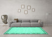 Machine Washable Oriental Turquoise Modern Area Rugs in a Living Room,, wshabs2646turq