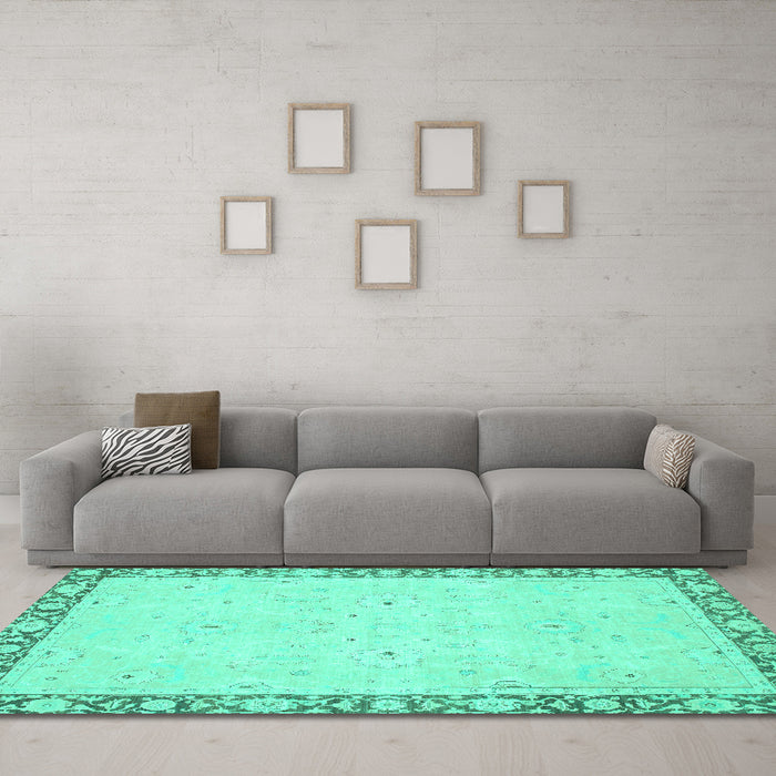 Machine Washable Oriental Turquoise Modern Area Rugs in a Living Room,, wshabs2646turq