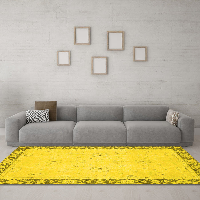 Machine Washable Oriental Yellow Modern Rug in a Living Room, wshabs2646yw