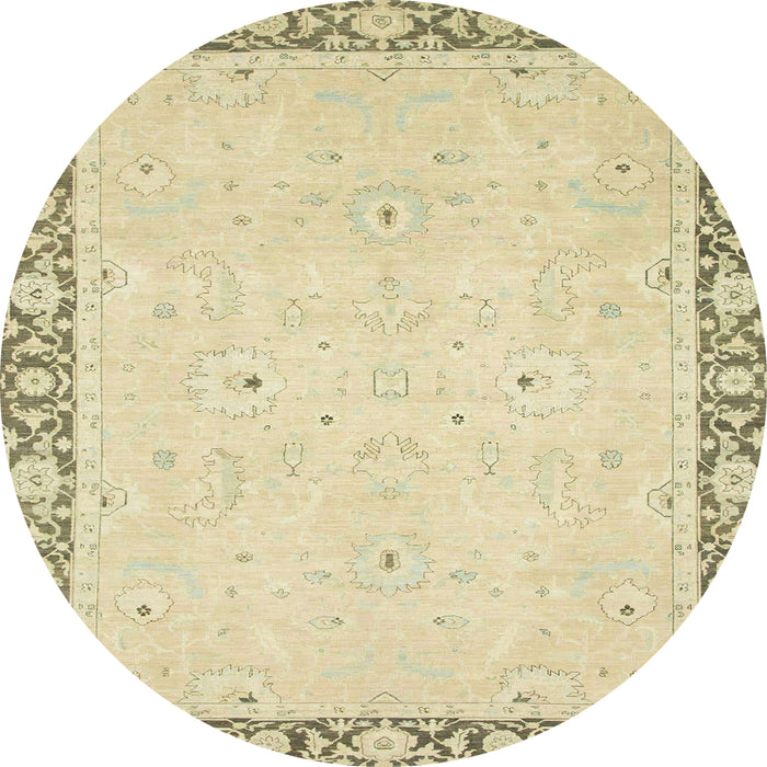 Round Abstract Brown Gold Oriental Rug, abs2646