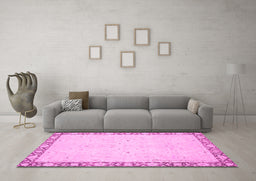 Machine Washable Oriental Pink Modern Rug in a Living Room, wshabs2646pnk