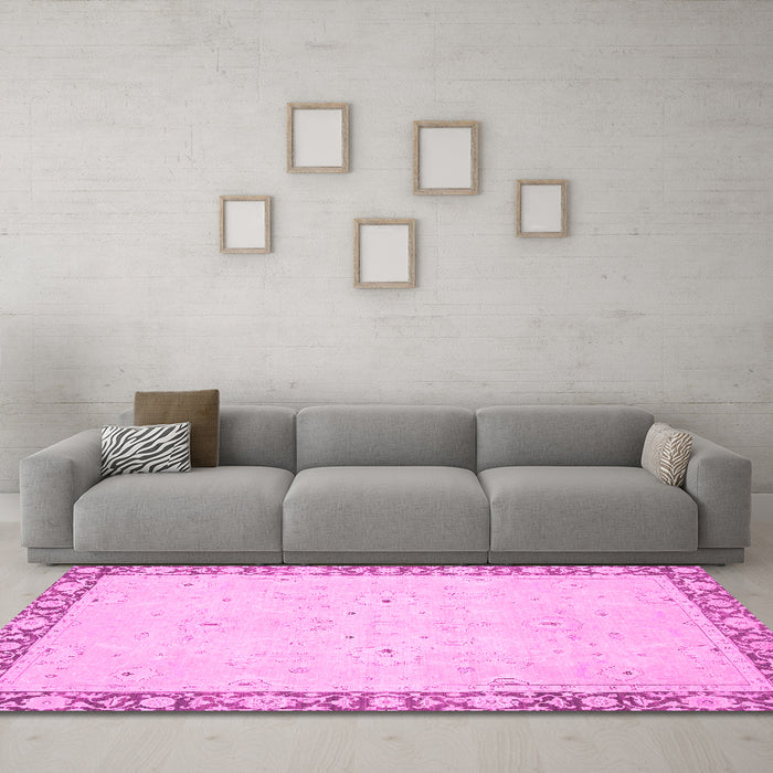 Machine Washable Oriental Pink Modern Rug in a Living Room, wshabs2646pnk