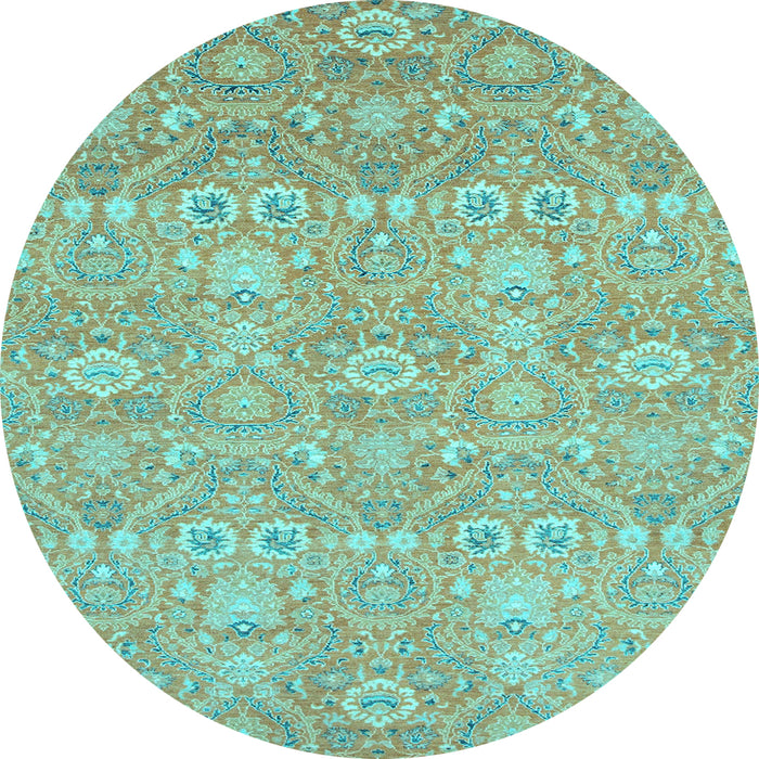Round Machine Washable Oriental Light Blue Modern Rug, wshabs2647lblu