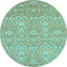 Round Machine Washable Oriental Light Blue Modern Rug, wshabs2647lblu