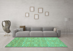 Machine Washable Oriental Turquoise Modern Area Rugs in a Living Room,, wshabs2647turq