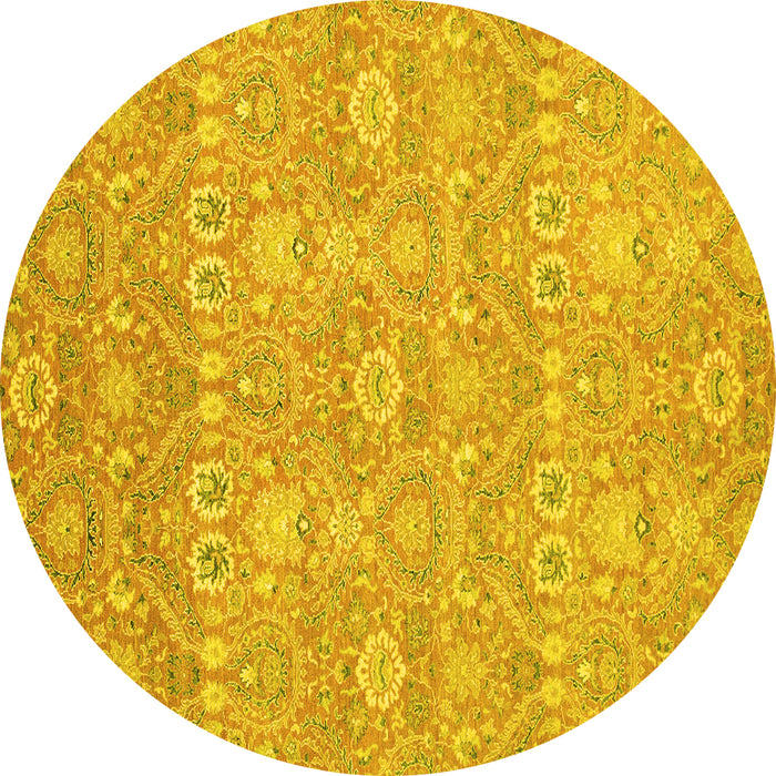 Round Machine Washable Oriental Yellow Modern Rug, wshabs2647yw
