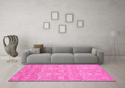 Machine Washable Oriental Pink Modern Rug in a Living Room, wshabs2647pnk