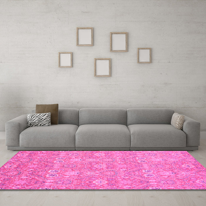 Machine Washable Oriental Pink Modern Rug in a Living Room, wshabs2647pnk